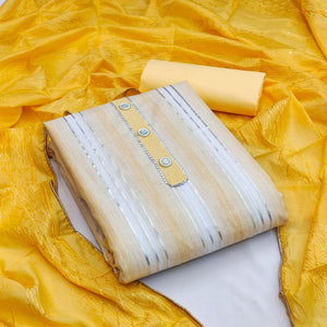 Cream Casual Wear Gota Patti Work Cotton Dress Material