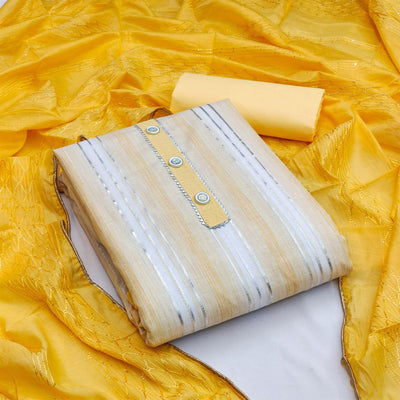 Cream Casual Wear Gota Patti Work Cotton Dress Material