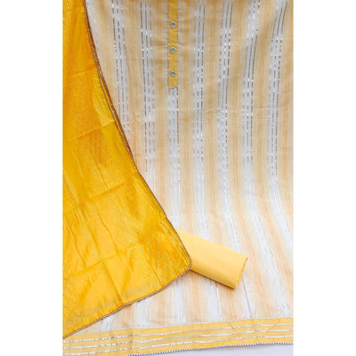 Cream Casual Wear Gota Patti Work Cotton Dress Material