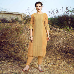 Cream Casual Wear Lucknowi Embroidered Georgette Kurti