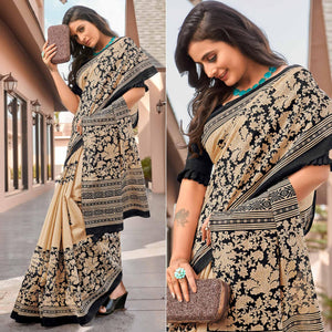 Cream Casual Wear Printed Bhagalpuri Sarees