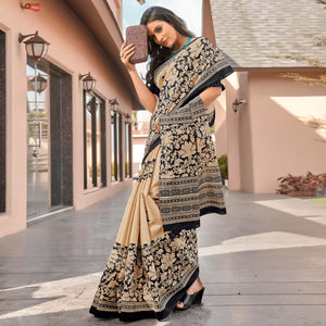 Cream Casual Wear Printed Bhagalpuri Sarees