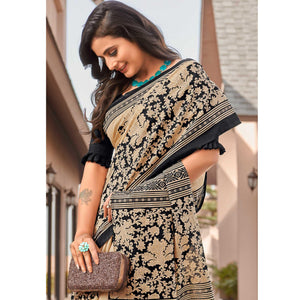 Cream Casual Wear Printed Bhagalpuri Sarees