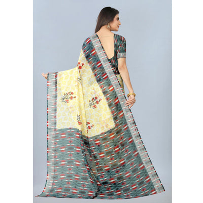 Cream Casual  Wear Printed Chanderi Silk Saree