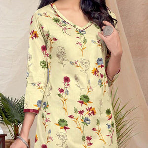 Cream Casual Wear Printed Cotton Dress Material