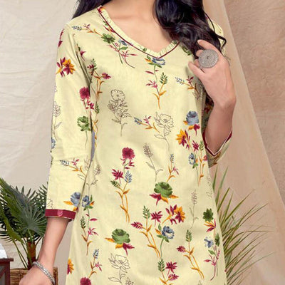 Cream Casual Wear Printed Cotton Dress Material