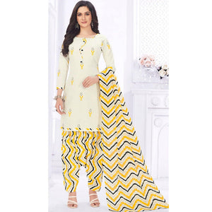 Cream Casual Wear Printed Cotton Dress Material