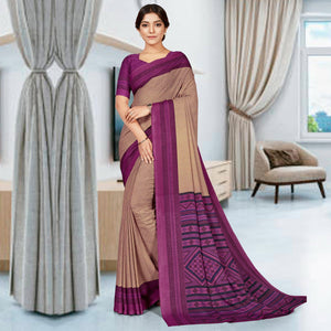 Cream Casual Wear Printed Crepe Saree