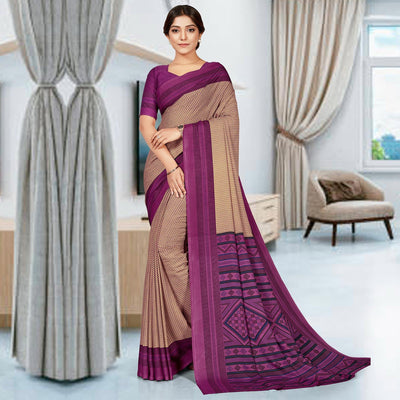 Cream Casual Wear Printed Crepe Saree