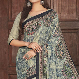 Cream Casual Wear Printed Crepe Saree