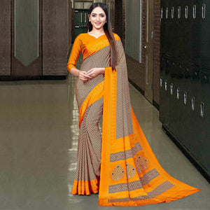 Cream Casual Wear Printed Silk Saree