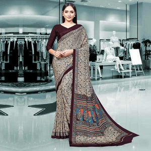 Cream Casual Wear Printed Silk Saree