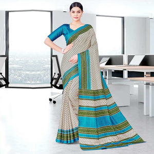 Cream Casual Wear Printed Silk Saree