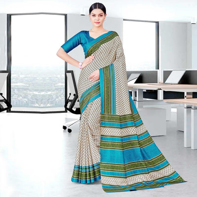 Cream Casual Wear Printed Silk Saree