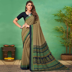 Cream Casual Wear Printed Silk Saree