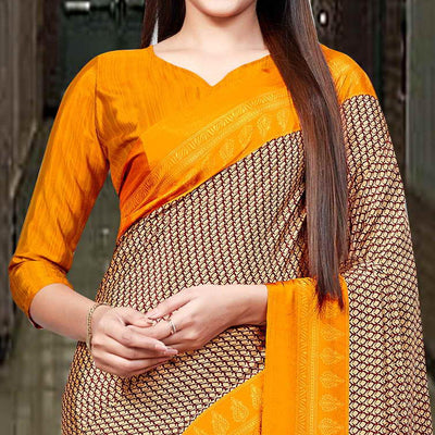 Cream Casual Wear Printed Silk Saree