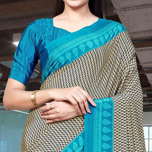 Cream Casual Wear Printed Silk Saree
