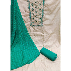 Cream Casual Wear Sequins Embroidered Silk Dress Material