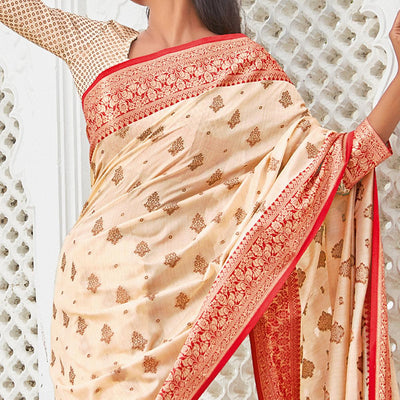 Cream Casual Wear Woven Cotton Handloom Saree