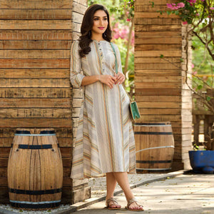 Cream Checks Printed Pure Cotton Dress