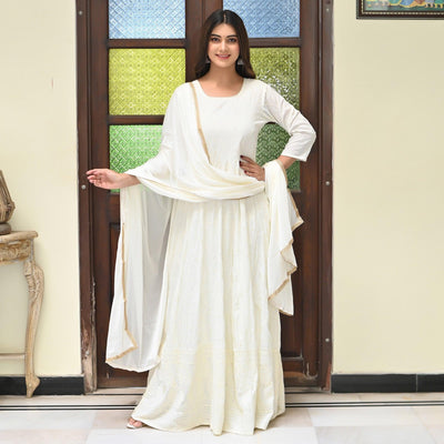 Cream Chikankari Embroidered Georgette Gown