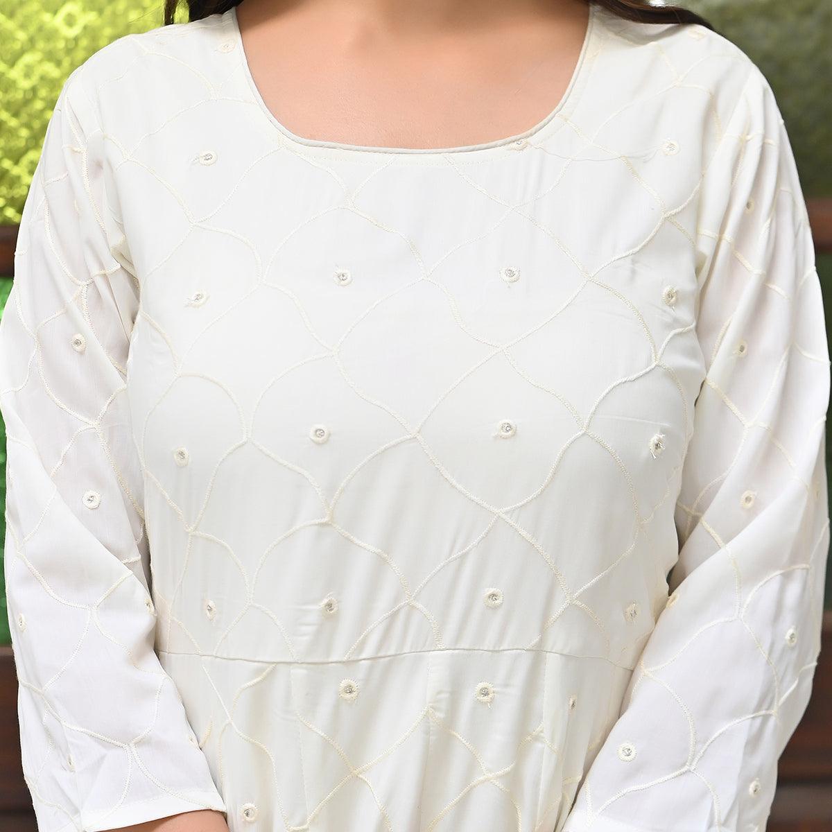 Cream Chikankari Embroidered Georgette Gown
