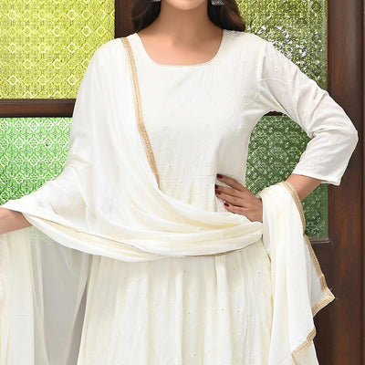 Cream Chikankari Embroidered Georgette Gown