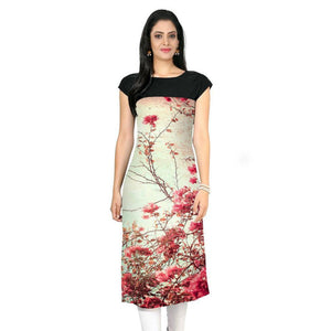 Cream Colored Casual Floral Print Kurti