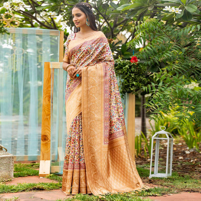 Cream Digital Printed Art Silk Saree