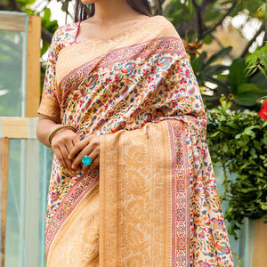 Cream Digital Printed Art Silk Saree