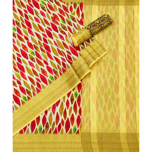 Cream Digital Printed Dola Silk Saree