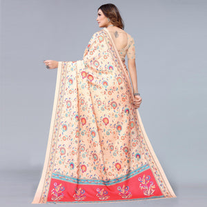 Cream Digital Printed Dola Silk Saree