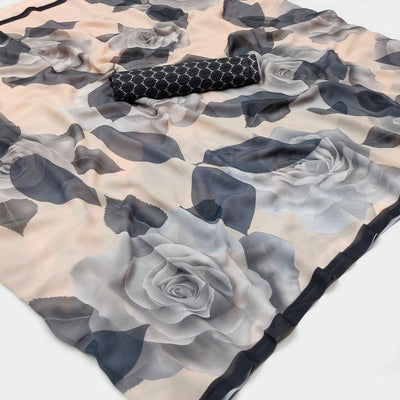 Cream Digital Printed Georgette Saree