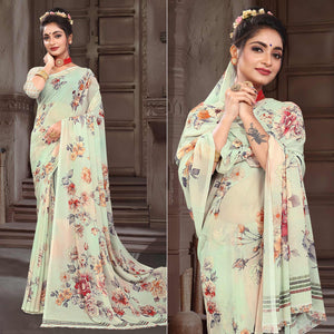Cream Digital Printed Georgette Saree