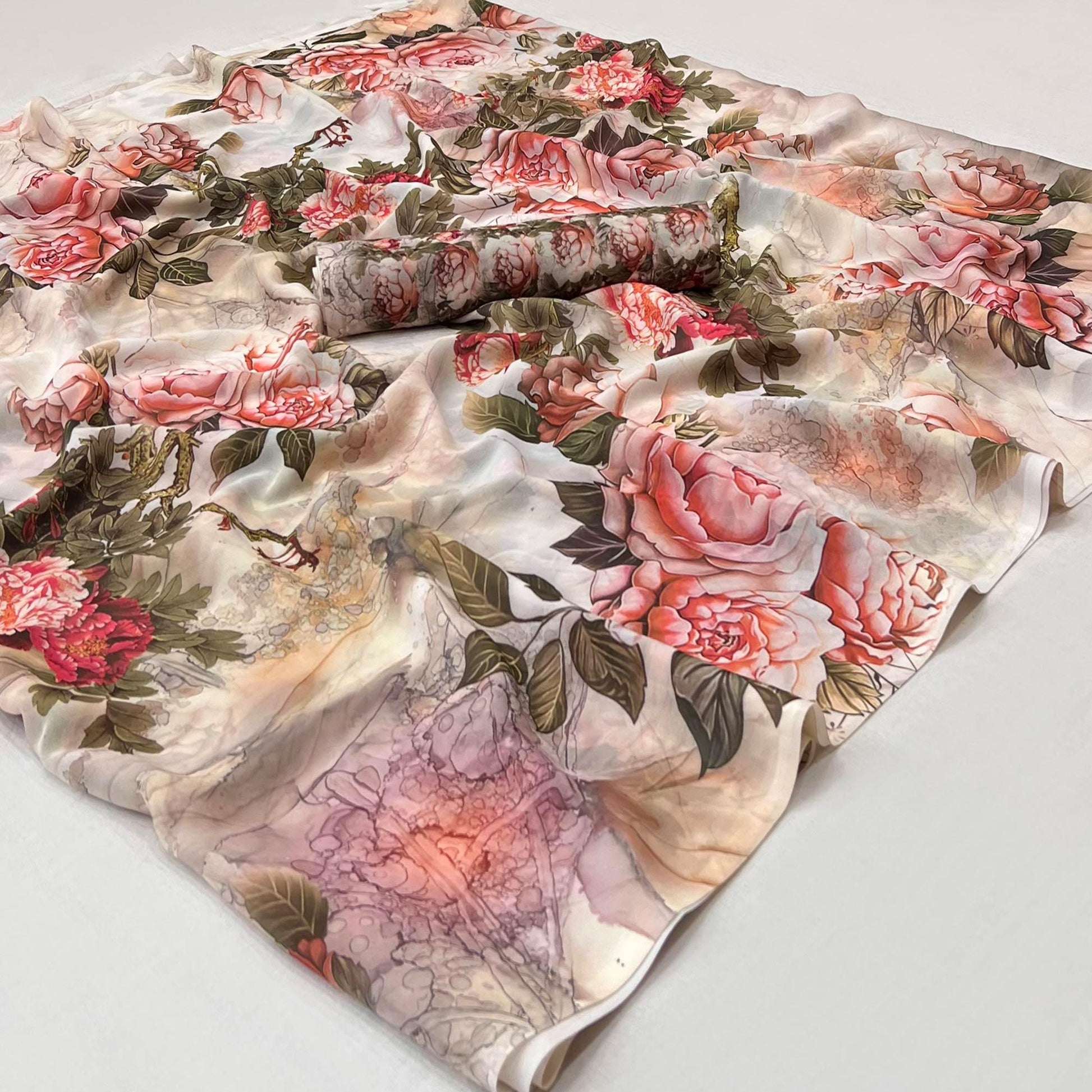 Cream Digital Printed Georgette Saree