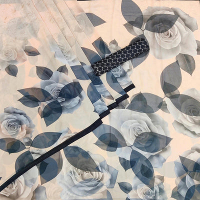 Cream Digital Printed Georgette Saree