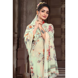 Cream Digital Printed Georgette Saree