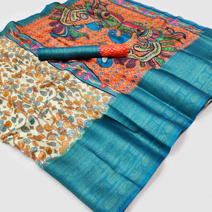 Cream Digital Printed Khaadi Saree