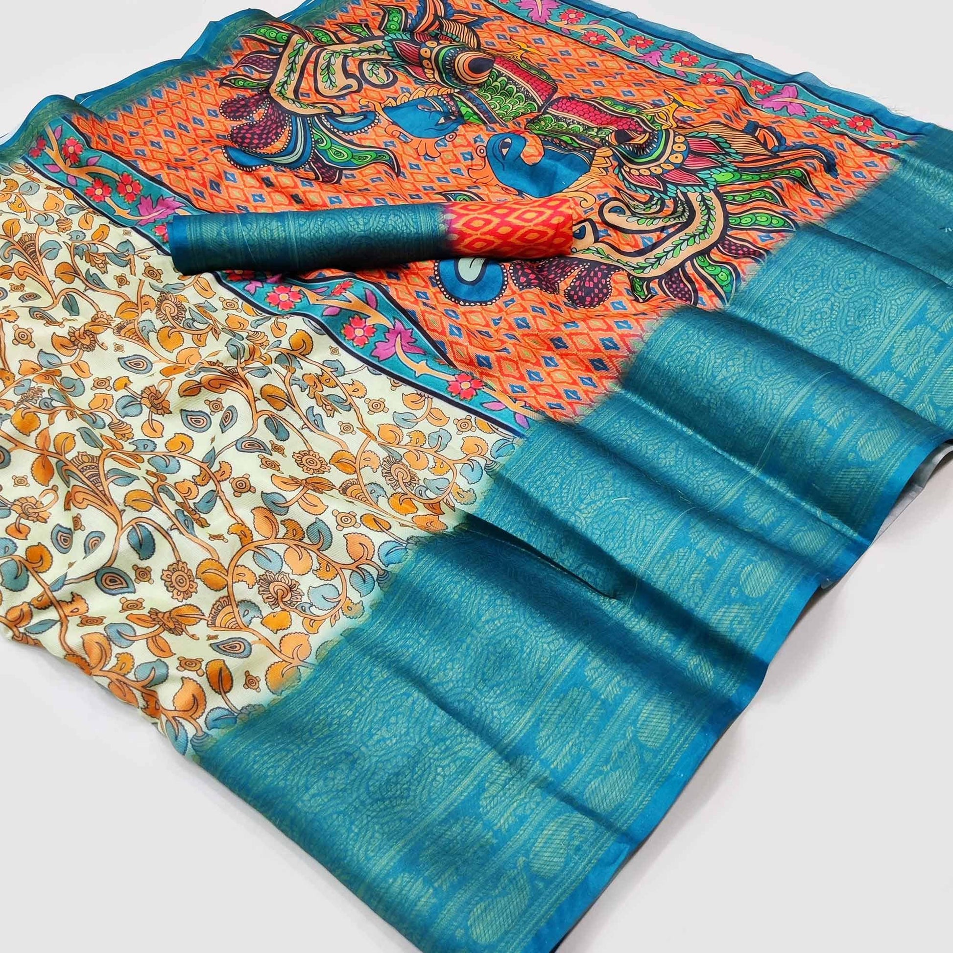 Cream Digital Printed Khaadi Saree