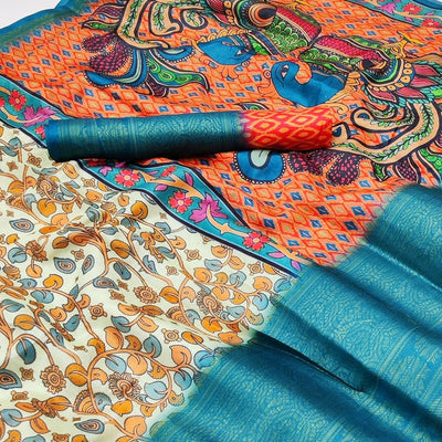 Cream Digital Printed Khaadi Saree