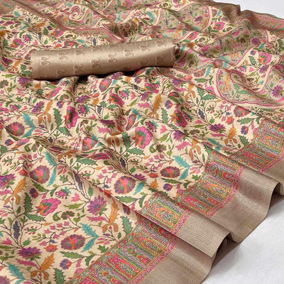 Cream Digital Printed Pashmina Saree