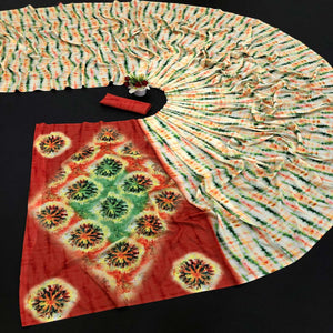 Cream Digital Printed Vichitra Silk Saree