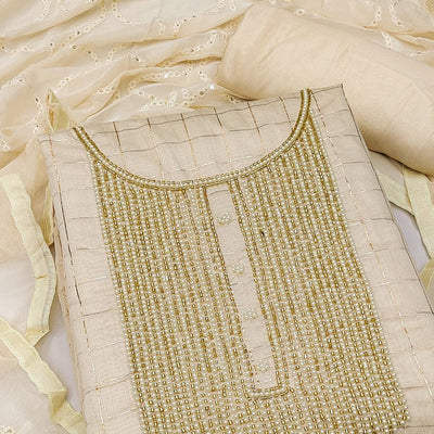 Cream Embellished Chanderi Dress Material