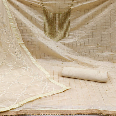 Cream Embellished Chanderi Dress Material