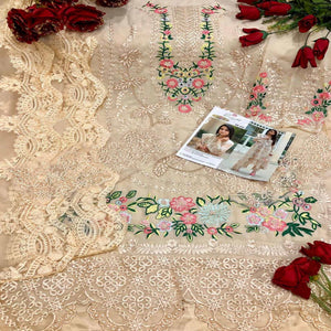Cream Embellished With Embroidered Georgette Pakistani Suit