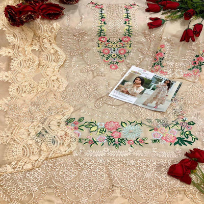 Cream Embellished With Embroidered Georgette Pakistani Suit