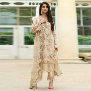 Cream Embellished With Embroidered Georgette Pakistani Suit