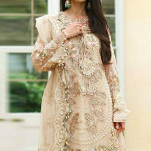Cream Embellished With Embroidered Georgette Pakistani Suit
