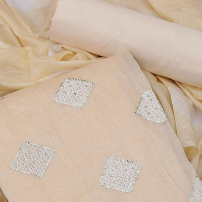 Cream Embroidered Chanderi Dress Material