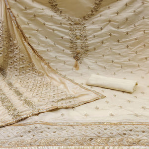 Cream Embroidered Chanderi Dress Material